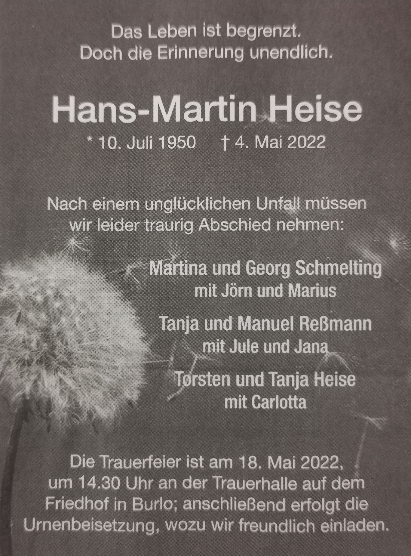Todesanzeige Hans-Martin